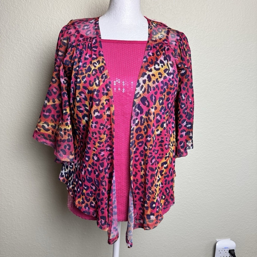 Justice Pink Sequin Tank / Animal Kimono‎ Open Front Short Sleeves Girls Size 20